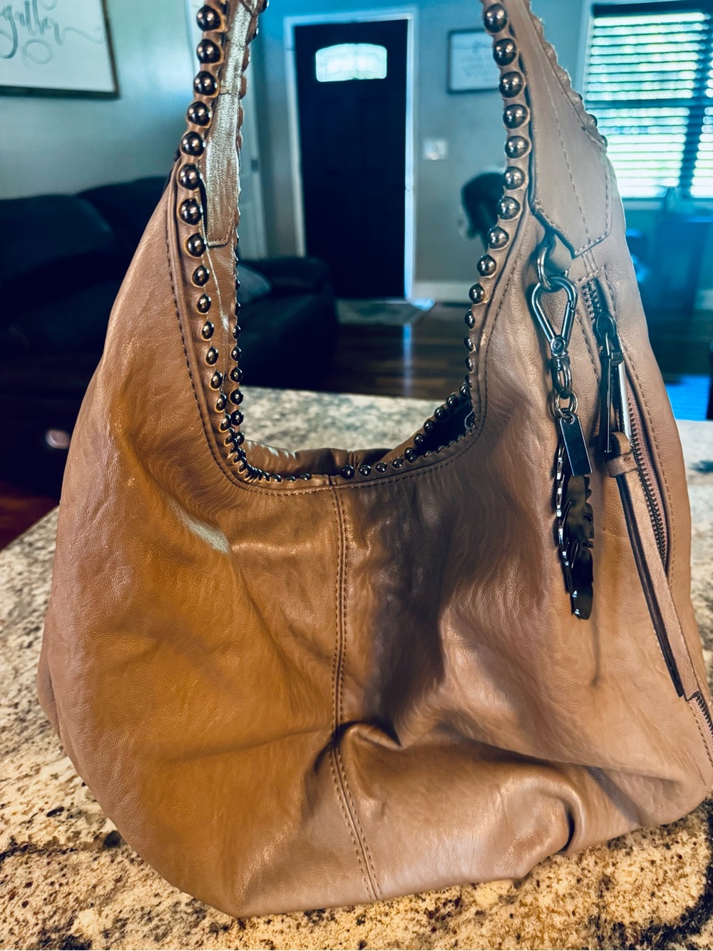 Jessica Simpson taupe colored Stud-Trim Hobo Shoulder Bag
